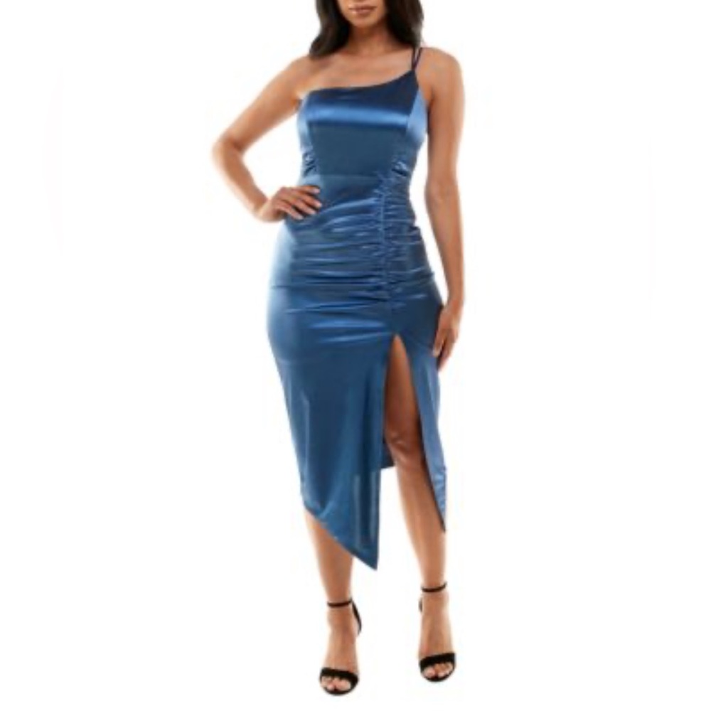 Emerald Sundae Blue Juniors' Ruched Asymmetrical Dress Size Large NWT